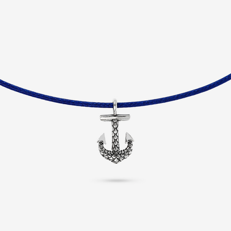 Collana con Cordino Cerato e Pendente Simbolo in Argento 925 placcato Rodio Texture Sirena