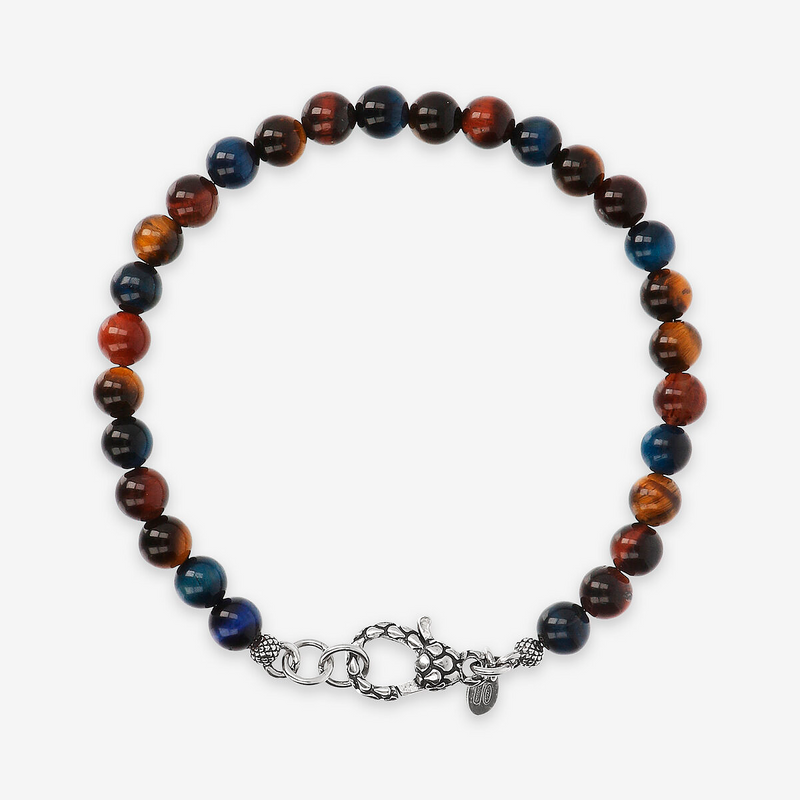 Bracciale con Sfere in Pietra Naturale Multicolore in Argento 925