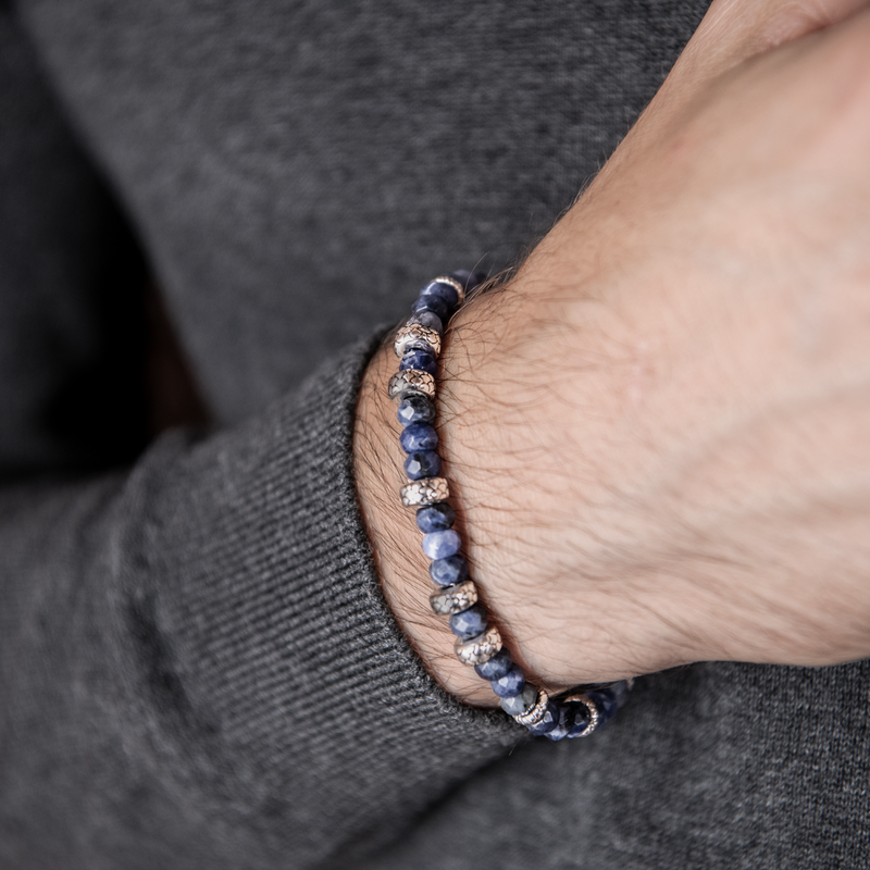 Bracciale con Pietre Naturali e Rondelle Texture Sirena in Argento 925
