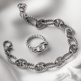 Anello Cocktail Texture Corda con Maglia Marina in Argento 925