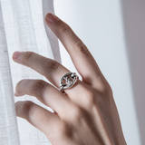 Anello Cocktail Texture Corda con Maglia Marina in Argento 925