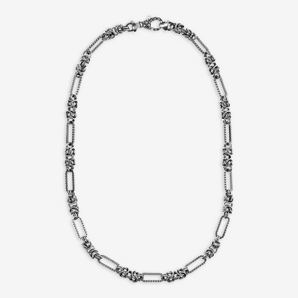 Collana con Catena Bizantina Alternata a Maglie Rettangolari Lavorate in Argento 925