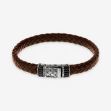 Bracciale in Cuoio Intrecciato con Chiusura Texture e Pavé in Spinello Nero in Argento 925