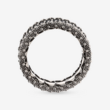 Anello a Fascia con Spinello Nero e Bordi Texture Riccio di Mare in Argento 925