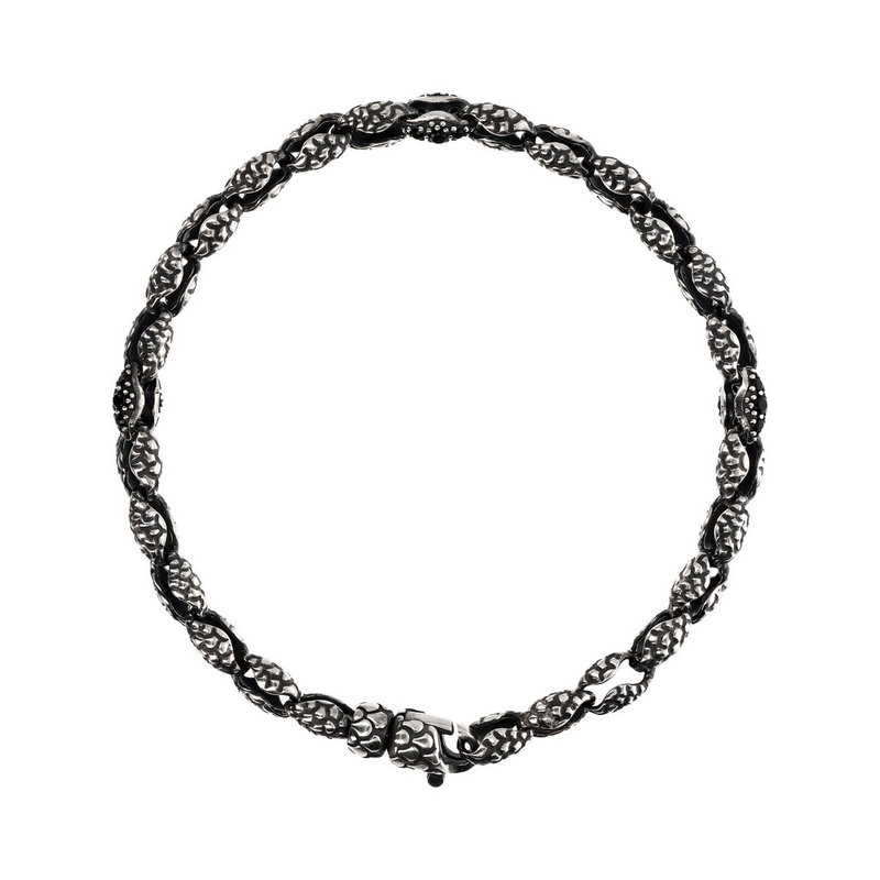 Bracelet with Texture Links and Black Spinel