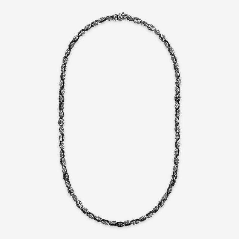 Collana con Maglie Texture e Pietra Naturale Spinello Nero in Argento 925
