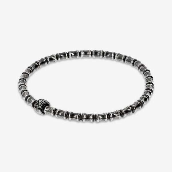 Bracciale Elastico Design Bambù con Rondella Texture Sirena in Argento 925