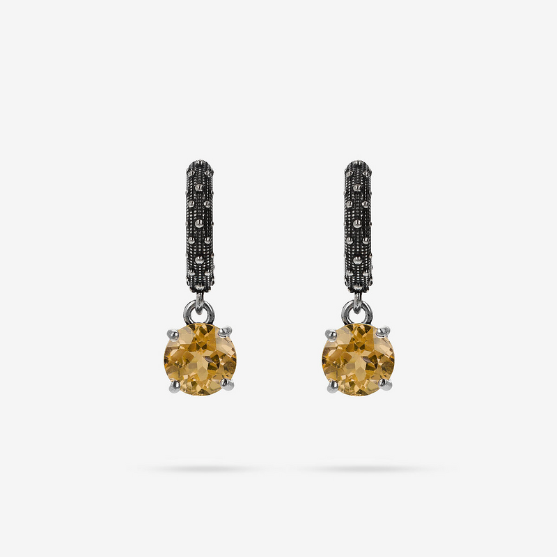 Sea Urchin Texture Hoop Earrings with Natural Stone Pendant