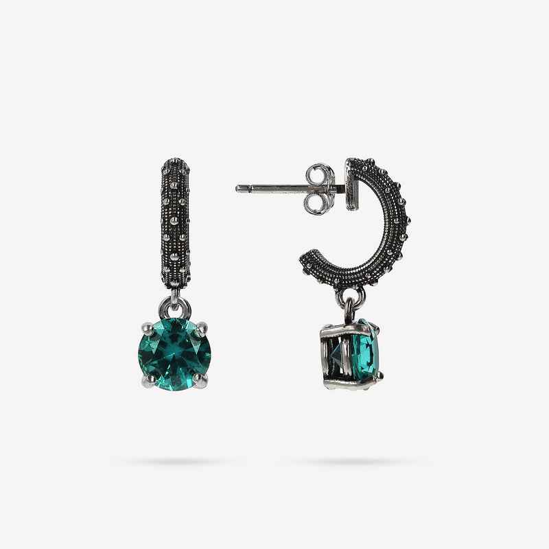 Sea Urchin Texture Hoop Earrings with Natural Stone Pendant