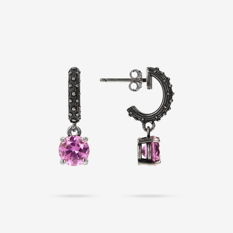Sea Urchin Texture Hoop Earrings with Natural Stone Pendant