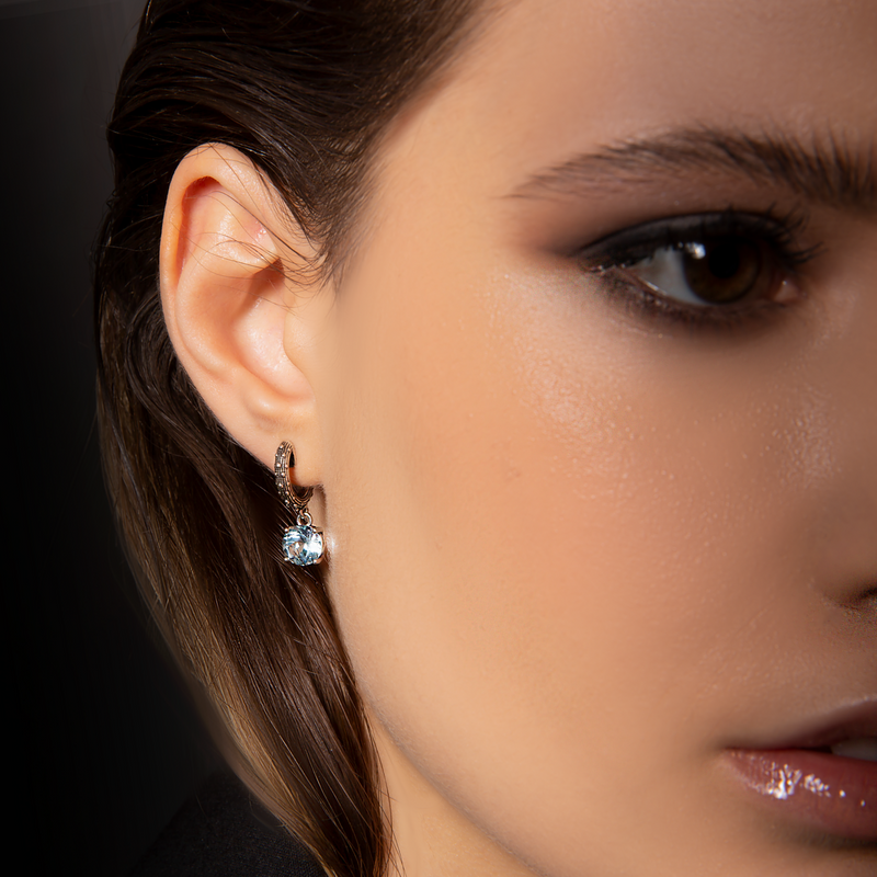 Sea Urchin Texture Hoop Earrings with Natural Stone Pendant