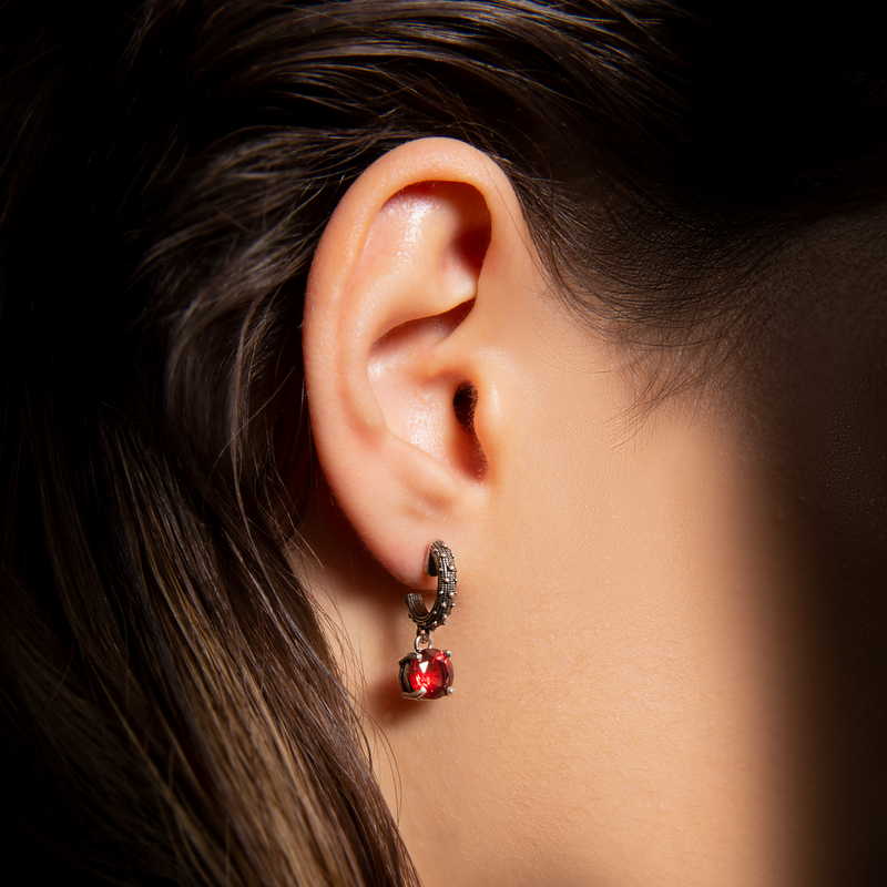 Sea Urchin Texture Hoop Earrings with Natural Stone Pendant