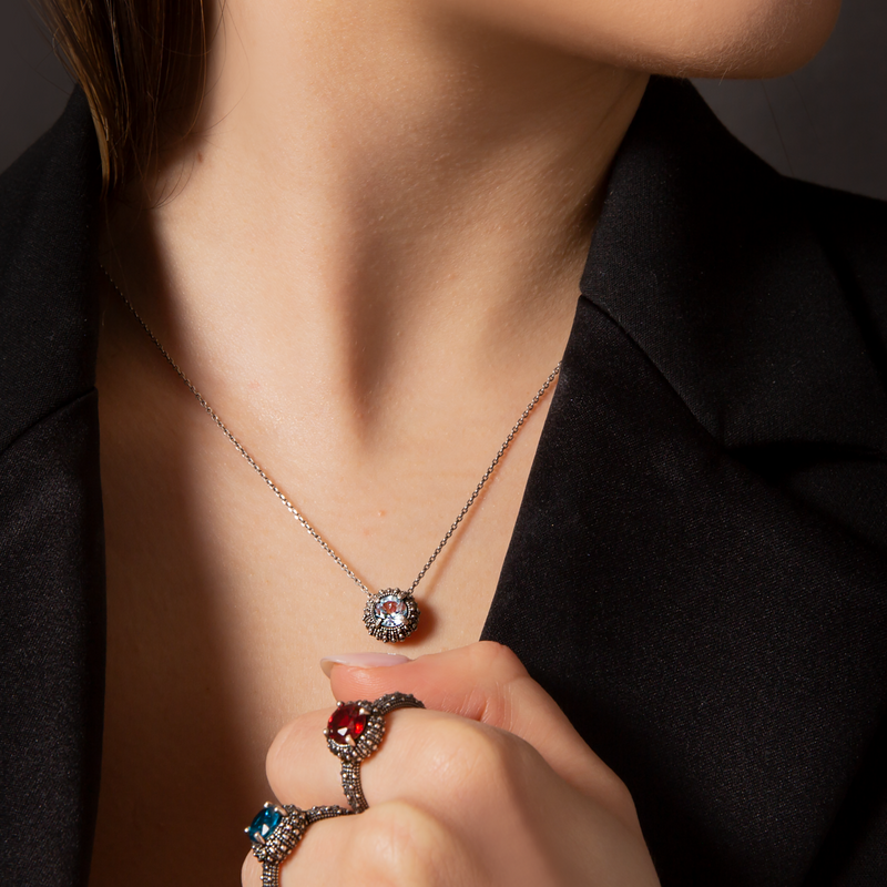 Necklace with Light Point in Natural Stone and Sea Urchin Texture