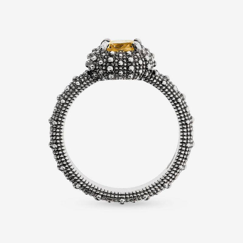 Cocktail Ring with Natural Stone and Sea Urchin Texture