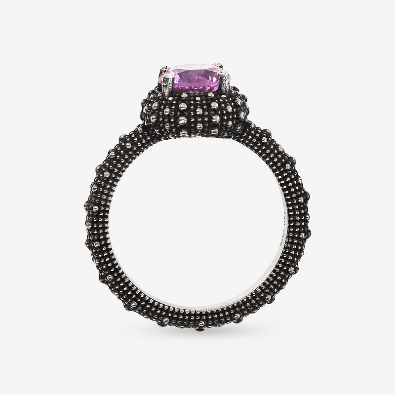 Cocktail Ring with Natural Stone and Sea Urchin Texture