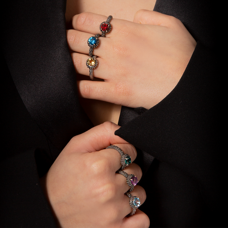 Cocktail Ring with Natural Stone and Sea Urchin Texture