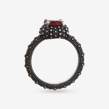 Cocktail Ring with Natural Stone and Sea Urchin Texture