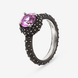 Cocktail Ring with Natural Stone and Sea Urchin Texture