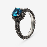 Cocktail Ring with Natural Stone and Sea Urchin Texture