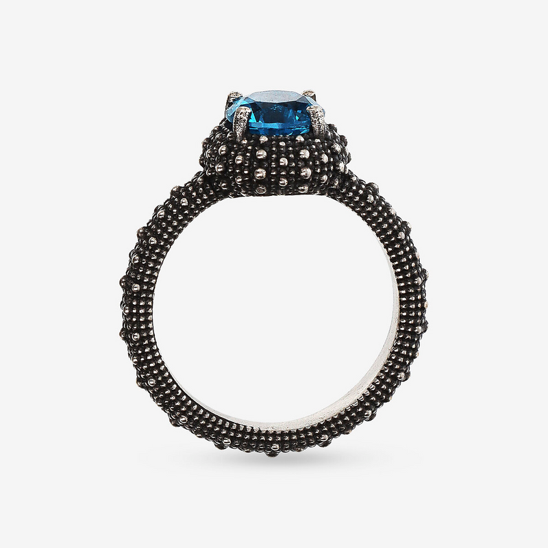 Cocktail Ring with Natural Stone and Sea Urchin Texture