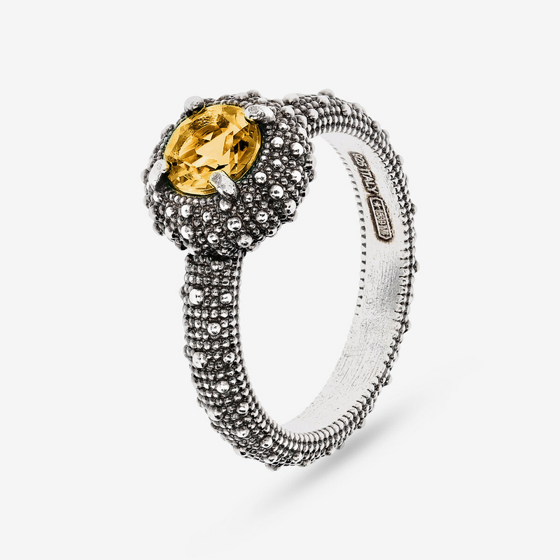 Cocktail Ring with Natural Stone and Sea Urchin Texture