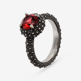 Cocktail Ring with Natural Stone and Sea Urchin Texture