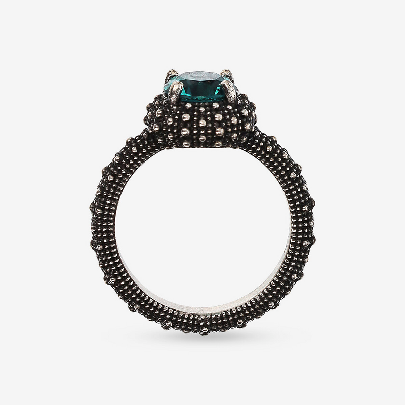 Cocktail Ring with Natural Stone and Sea Urchin Texture