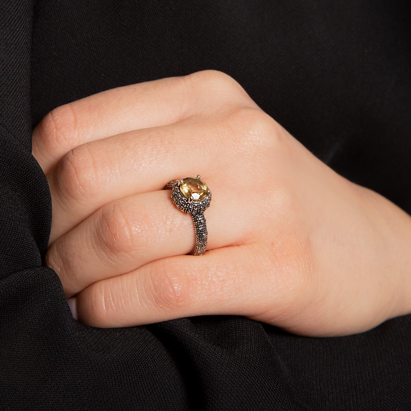 Cocktail Ring with Natural Stone and Sea Urchin Texture