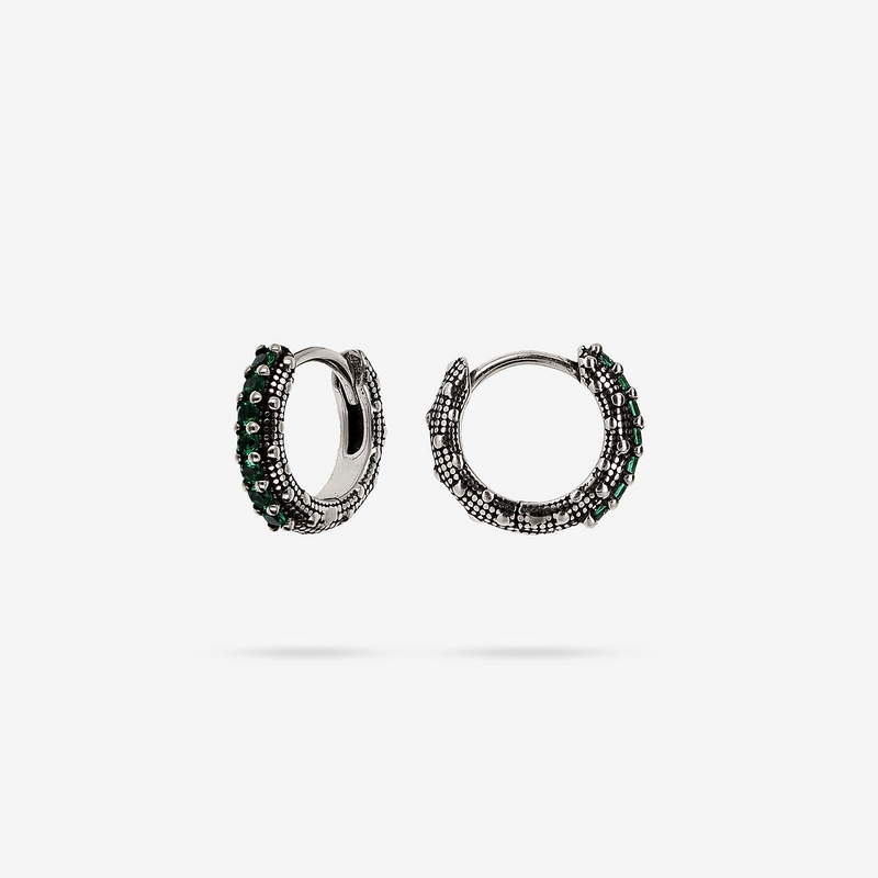 Sea Urchin Texture Hoop Earrings with Black Spinel or Cubic Zirconia