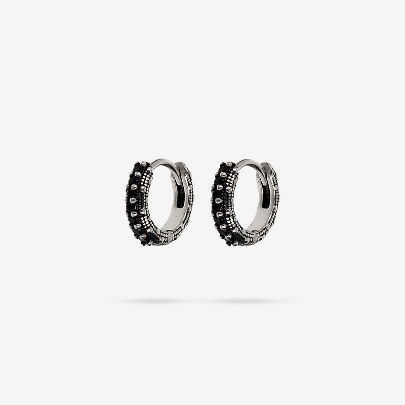 Sea Urchin Texture Hoop Earrings with Black Spinel or Cubic Zirconia