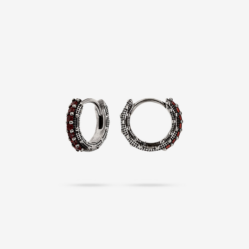 Sea Urchin Texture Hoop Earrings with Black Spinel or Cubic Zirconia