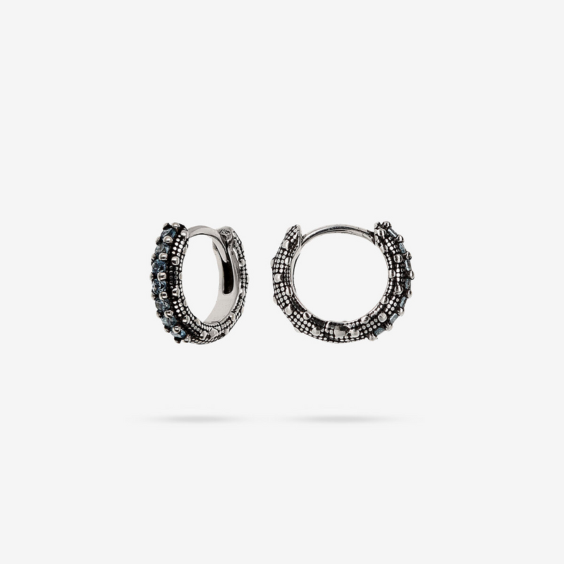 Sea Urchin Texture Hoop Earrings with Black Spinel or Cubic Zirconia