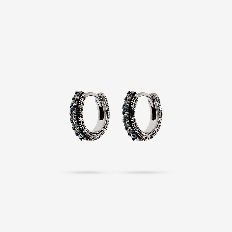 Sea Urchin Texture Hoop Earrings with Black Spinel or Cubic Zirconia