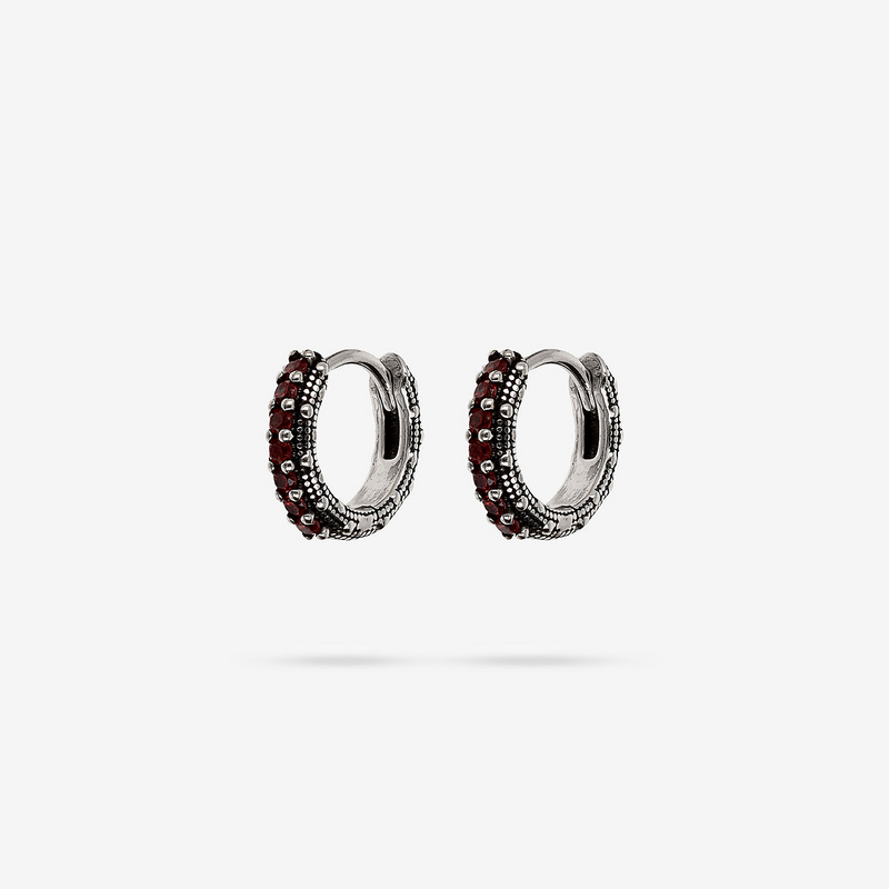 Sea Urchin Texture Hoop Earrings with Black Spinel or Cubic Zirconia