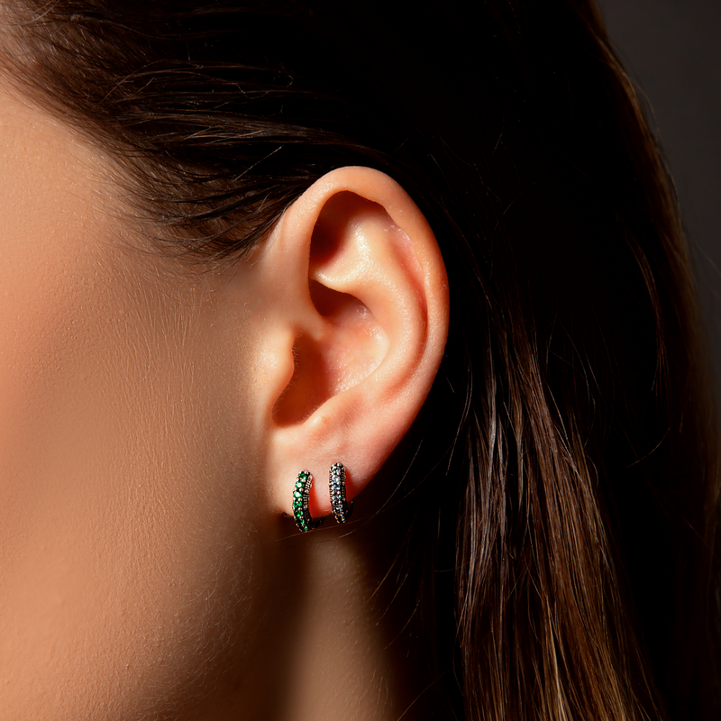 Sea Urchin Texture Hoop Earrings with Black Spinel or Cubic Zirconia