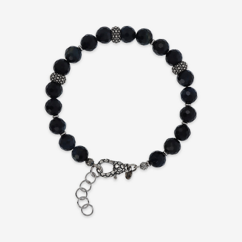 Blue Tiger Eye Bracelet with Sea Urchin Texture Rondelle