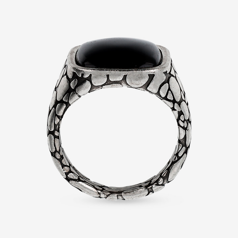Rectangular Texture Chevalier Ring with Black Onyx