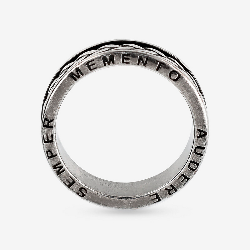 Anello a Fascia Texture Corda 'Memento Audere Semper' in Argento 925