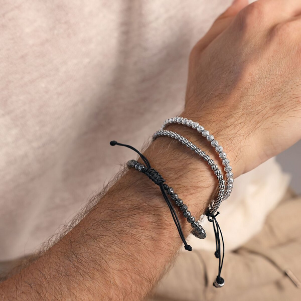 Bracciale Regolabile con Bead Texture Rigata in Argento 925