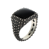 Sea Urchin Texture Chevalier Ring with Square Natural Stone