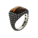 Sea Urchin Texture Chevalier Ring with Square Natural Stone