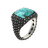 Sea Urchin Texture Chevalier Ring with Square Natural Stone