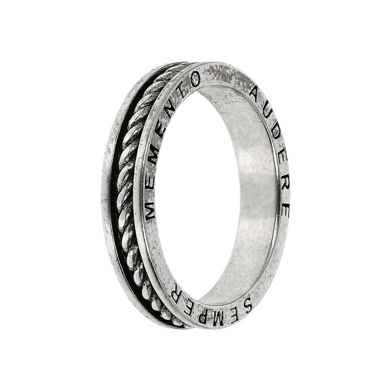 Rope Texture Wedding Band Ring 'Memento Audere Semper'