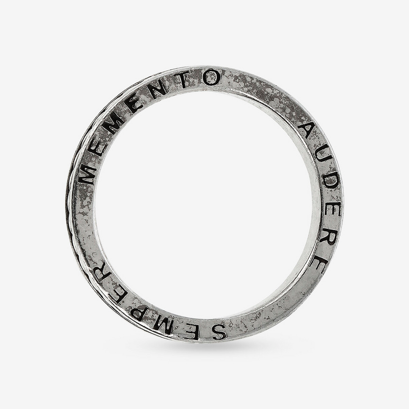 Rope Texture Wedding Band Ring 'Memento Audere Semper'