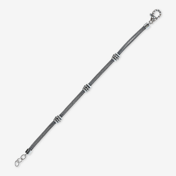 Bracciale Doppia Catena Spiga e Cubic Zirconia Nere in Argento 925