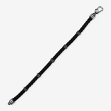 Braided Black Faux Leather Bracelet with Texture Rondelle
