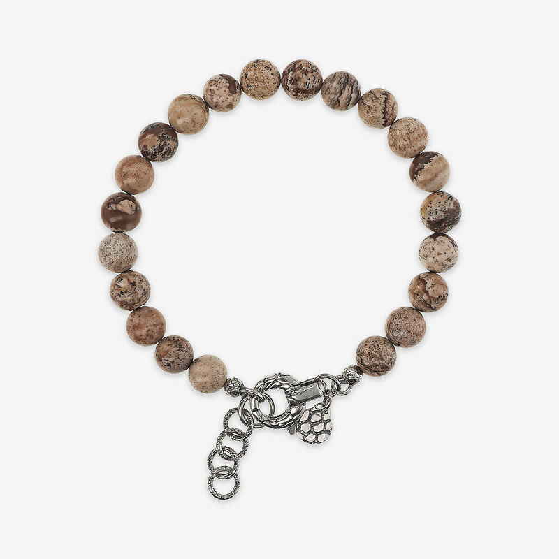 Bracciale con Sfere di Pietra Naturale e Chiusura Texture in Argento 925