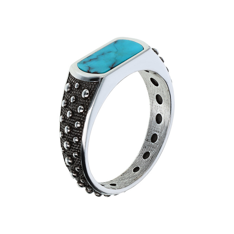 Sea Urchin Texture Band Ring with Rectangular Natural Stone