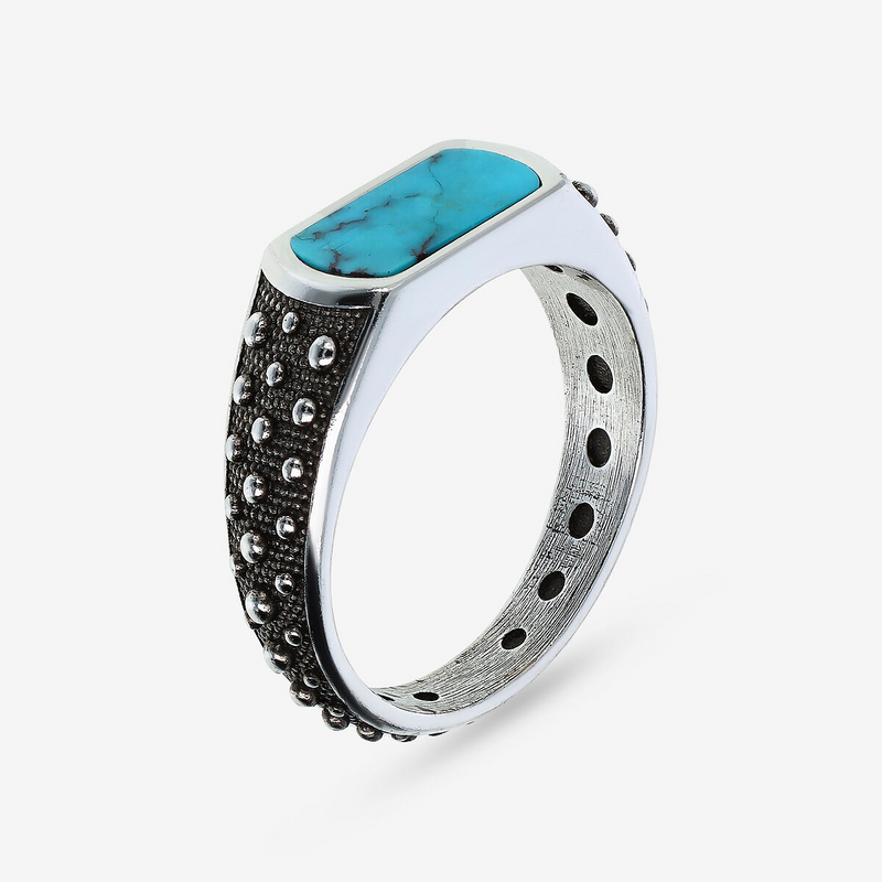 Sea Urchin Texture Band Ring with Rectangular Natural Stone